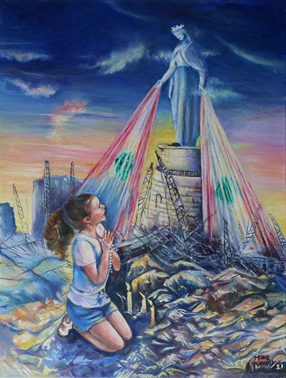 Virgin Mary protecting Beirut 60x80